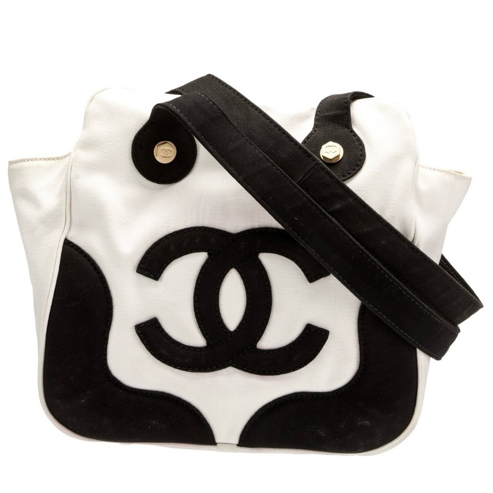 CHANEL CC Vintage Marshmallow Shoulder Bag, 2004, canvas, b/w, GUC,